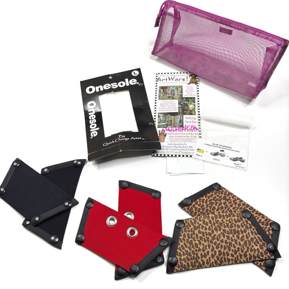 OneSole Lot of 3 Snap-On Shoe Toppers- Black, Red, Animal Print SIZE LARGE